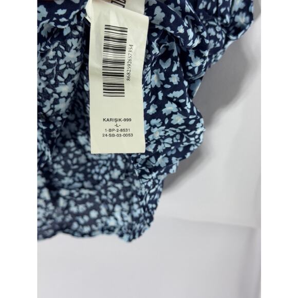 JIMMY KEY Women's Blue Floral V-Neck Surplice Ruffle 3/4 Sleeve Top SZ L - Picture 8 of 8